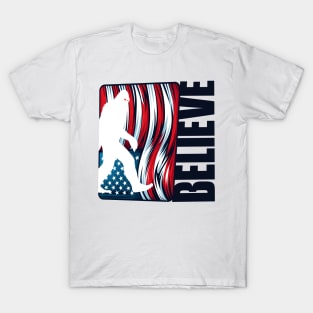 Believe Bigfoot - American Flag T-Shirt